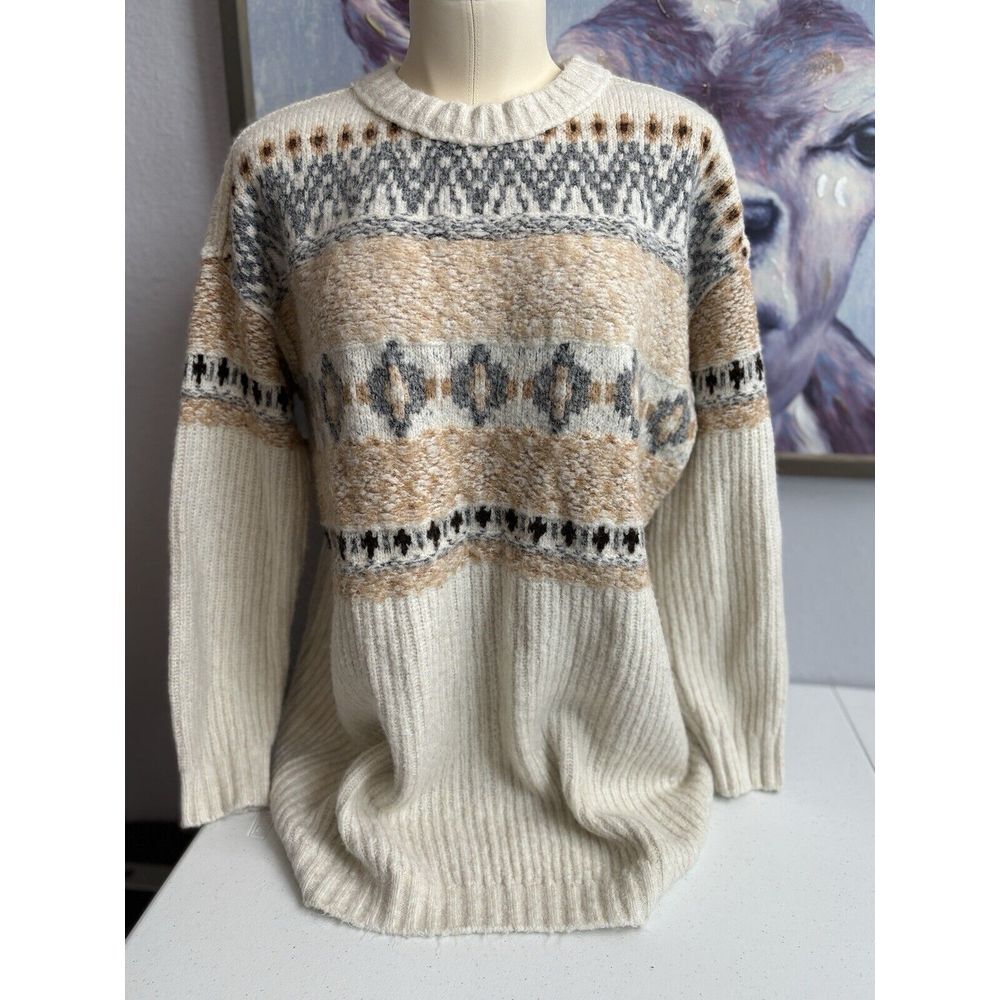 American Eagle Women's XS Cozy Soft Cream Fair‎ Isle Oversized Knit Sweater